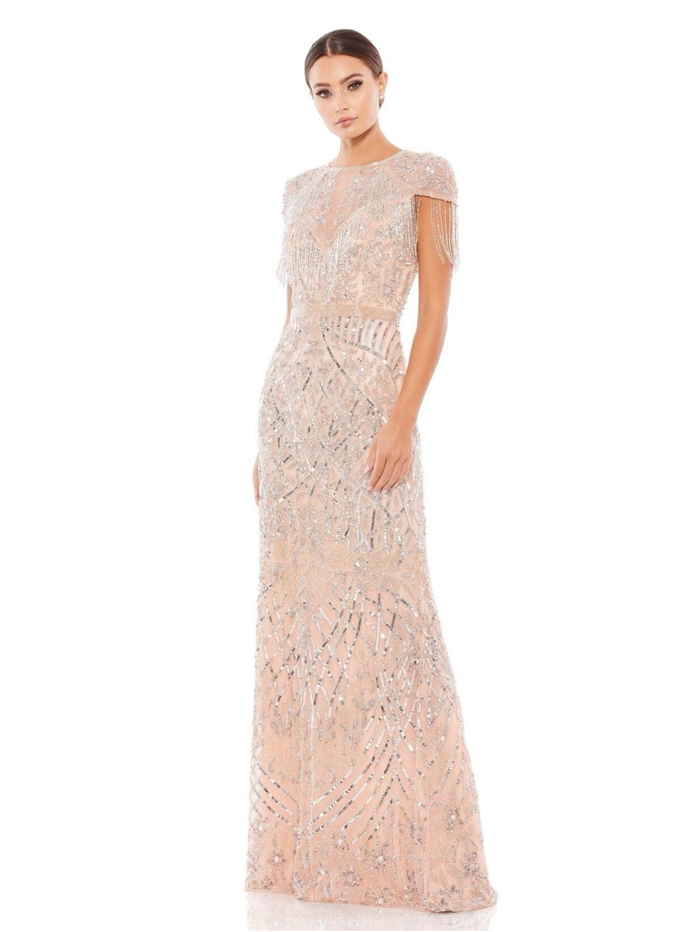 Mac Duggal 4715 Embellished Fringe Cap Sleeve Trumpet Gown Size 14 NWT